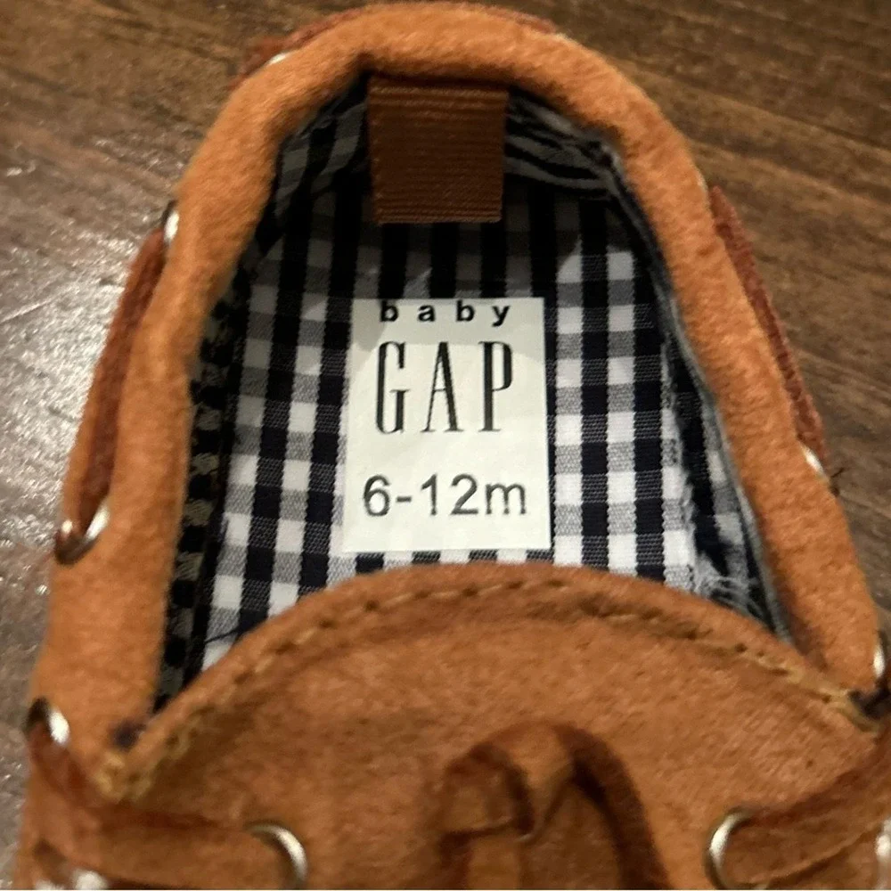 Baby Gap Moccasin Shoes Baby 6-12m Brown Excellent Faux Suede Gingham Preppy